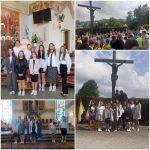 zdjęcie uczennic reprezentujących naszą szkołę w Przeglądzie Pieśni Religijnej i Maryjnej w Rokicinach Podhalańskich